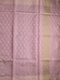 Organza tissue fancy saree onion pink color allover weaves & small kaddi border with short pallu and plain self blouse