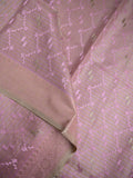 Organza tissue fancy saree onion pink color allover weaves & small kaddi border with short pallu and plain self blouse