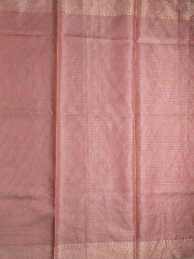 Organza tissue fancy saree peach color allover weaves & small kaddi border with short pallu and plain self blouse