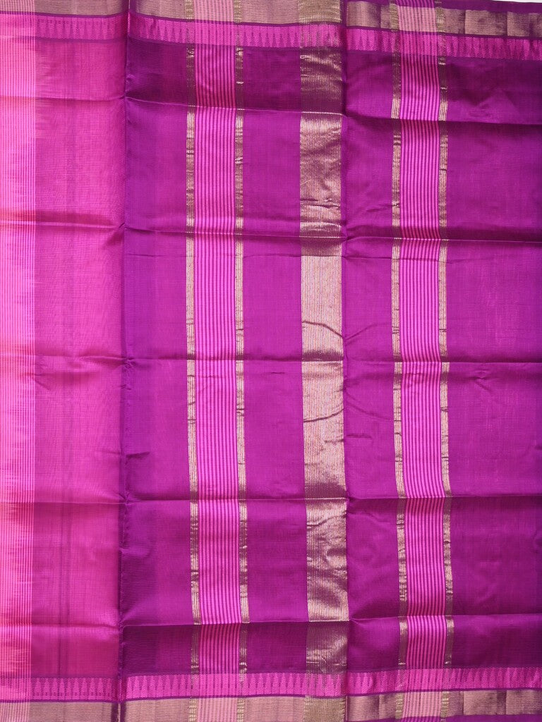Uppada seiko pattu saree pink color allover plain & temple border with zari contrast pallu and attached plain blouse