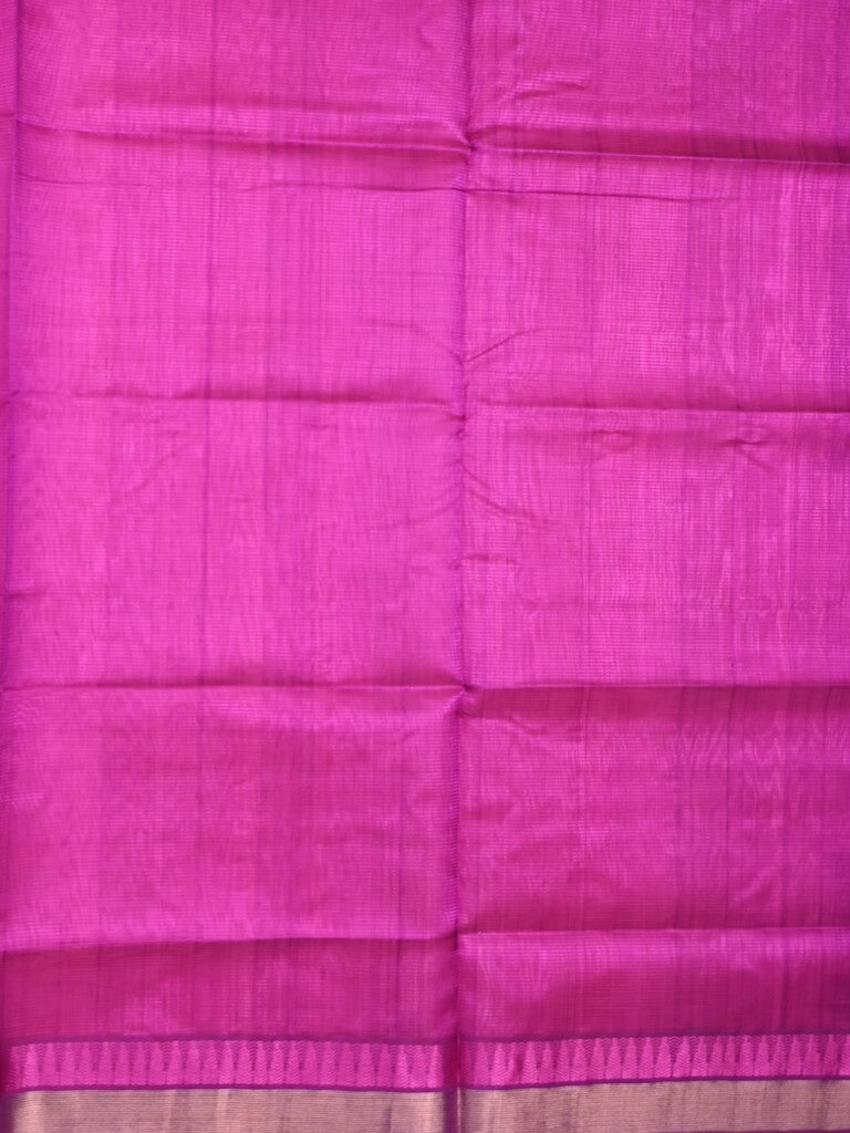 Uppada seiko pattu saree pink color allover plain & temple border with zari contrast pallu and attached plain blouse