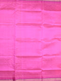 Uppada seiko pattu saree pink color allover plain & temple border with zari contrast pallu and attached plain blouse