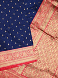 Banaras fancy saree navy blue color allover zari motifs & zari contrast border with rich pallu and plain blouse