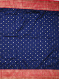 Banaras fancy saree navy blue color allover zari motifs & zari contrast border with rich pallu and plain blouse