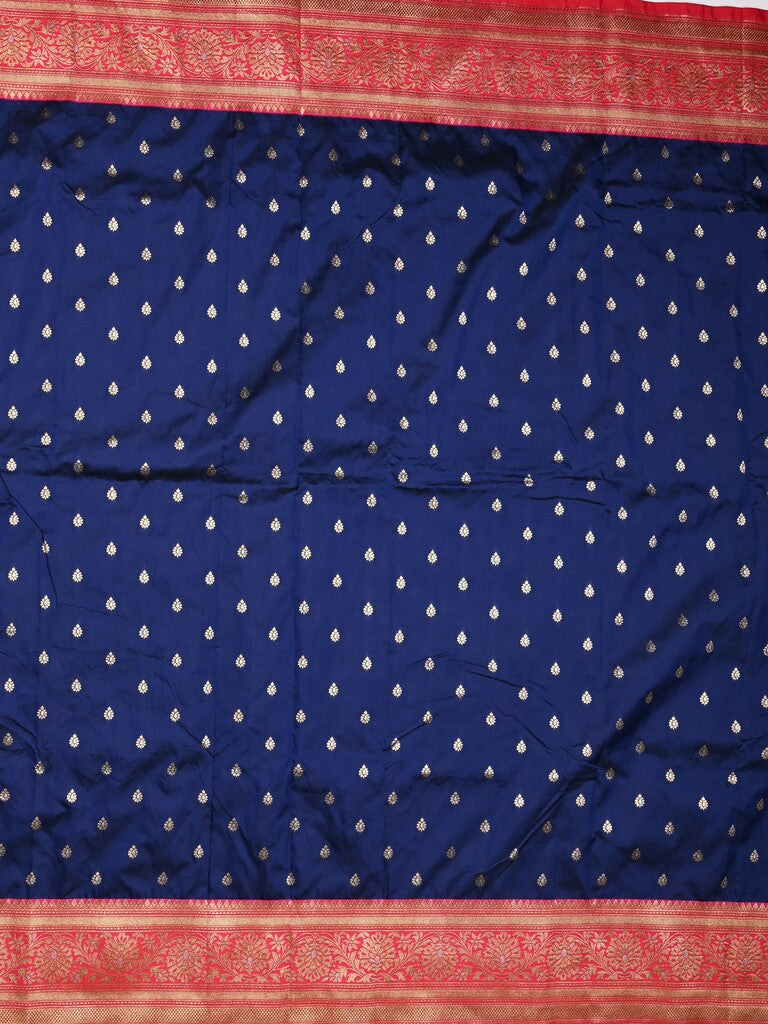 Banaras fancy saree navy blue color allover zari motifs & zari contrast border with rich pallu and plain blouse