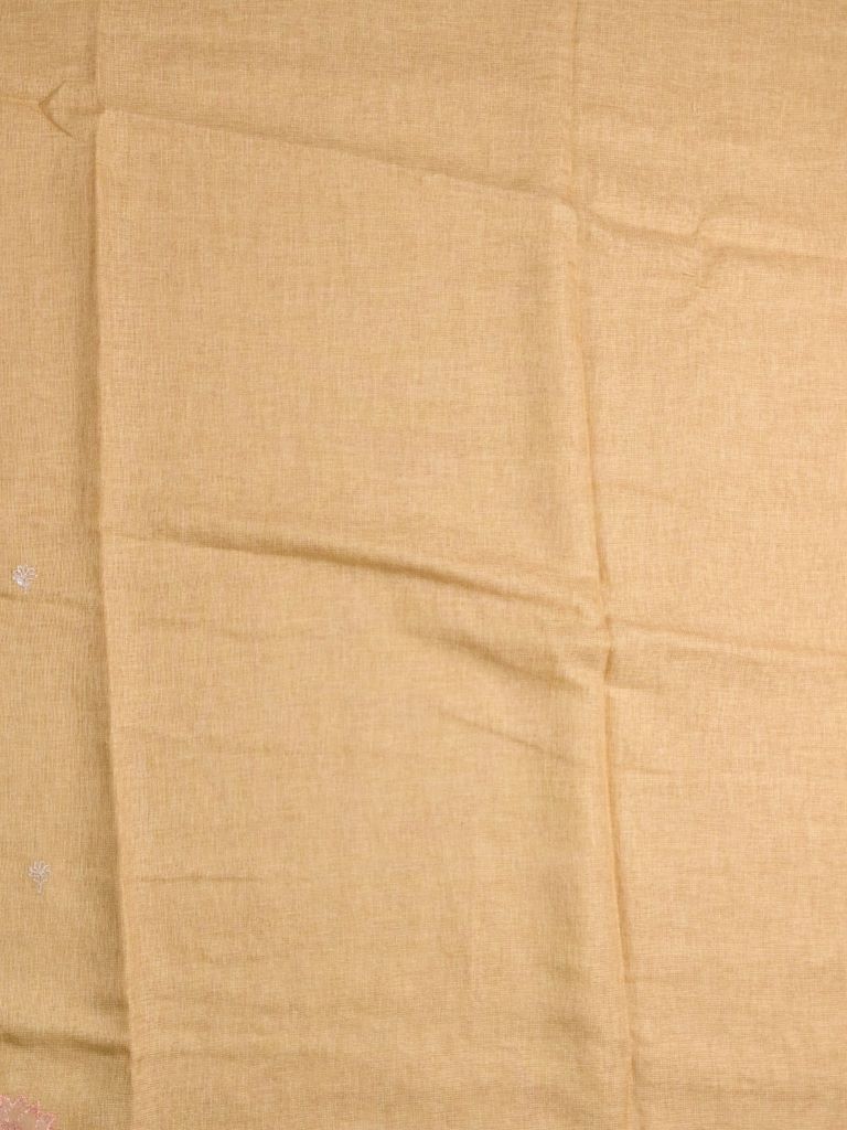 Jute lenin fancy saree beige color allover embroidery & embroidery cutwork border with running pallu and plain self blouse