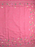 Jute lenin fancy saree rose pink color allover embroidery & embroidery cutwork border with running pallu and plain self blouse