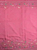 Jute lenin fancy saree rose pink color allover embroidery & embroidery cutwork border with running pallu and plain self blouse