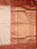 Banaras fancy saree half white color allover zari motifs & zari contrast border with rich pallu and plain blouse