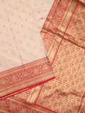 Banaras fancy saree half white color allover zari motifs & zari contrast border with rich pallu and plain blouse