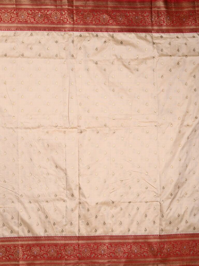 Banaras fancy saree half white color allover zari motifs & zari contrast border with rich pallu and plain blouse