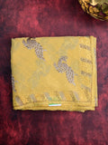 Chiffon fancy saree light yellow color allover embroidery & embroidery border with running pallu and attached fancy blouse