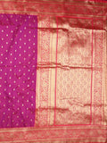 Banaras fancy saree magenta color allover zari motifs & zari contrast border with rich pallu and plain blouse