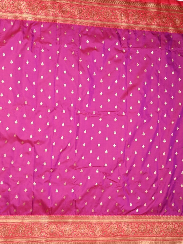 Banaras fancy saree magenta color allover zari motifs & zari contrast border with rich pallu and plain blouse