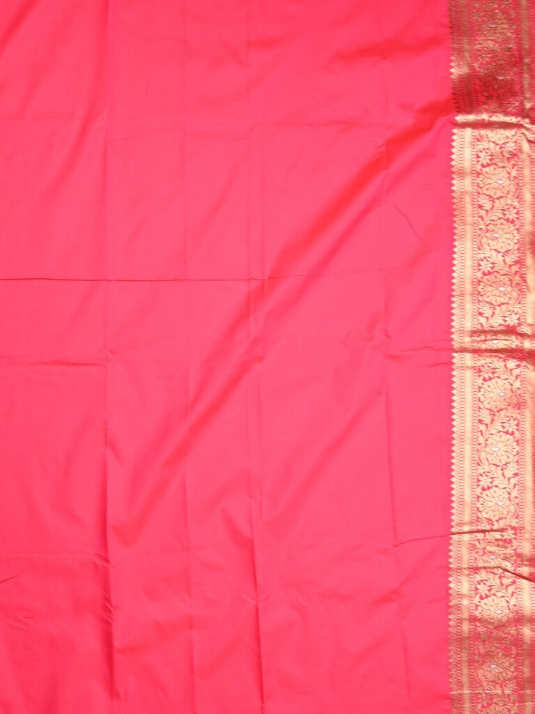 Banaras fancy saree magenta color allover zari motifs & zari contrast border with rich pallu and plain blouse