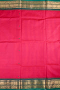 Kanchi cotton saree pink and green color, with running pallu, big zari border and plain blouse.