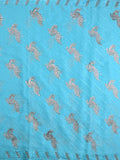 Chiffon fancy saree sky blue color allover embroidery & embroidery border with running pallu and attached fancy blouse