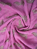 Chiffon fancy saree purple color allover embroidery & embroidery border with running pallu and attached fancy blouse