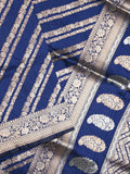 Banaras fancy saree navy blue color allover zari weaves & zari border with rich pallu and brocade blouse