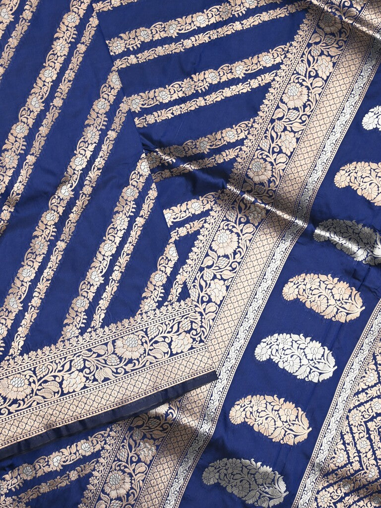 Banaras fancy saree navy blue color allover zari weaves & zari border with rich pallu and brocade blouse