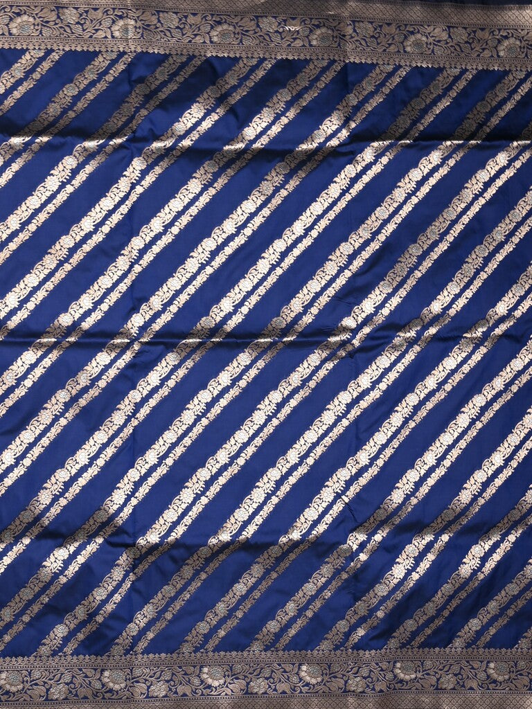 Banaras fancy saree navy blue color allover zari weaves & zari border with rich pallu and brocade blouse