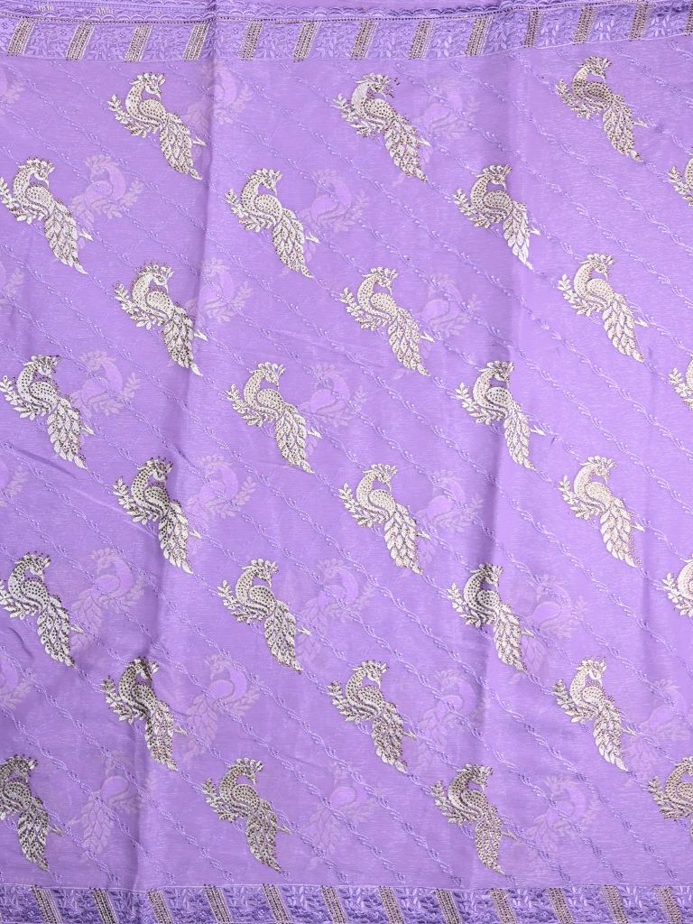 Chiffon fancy saree lavender color allover embroidery & embroidery border with running pallu and attached fancy blouse