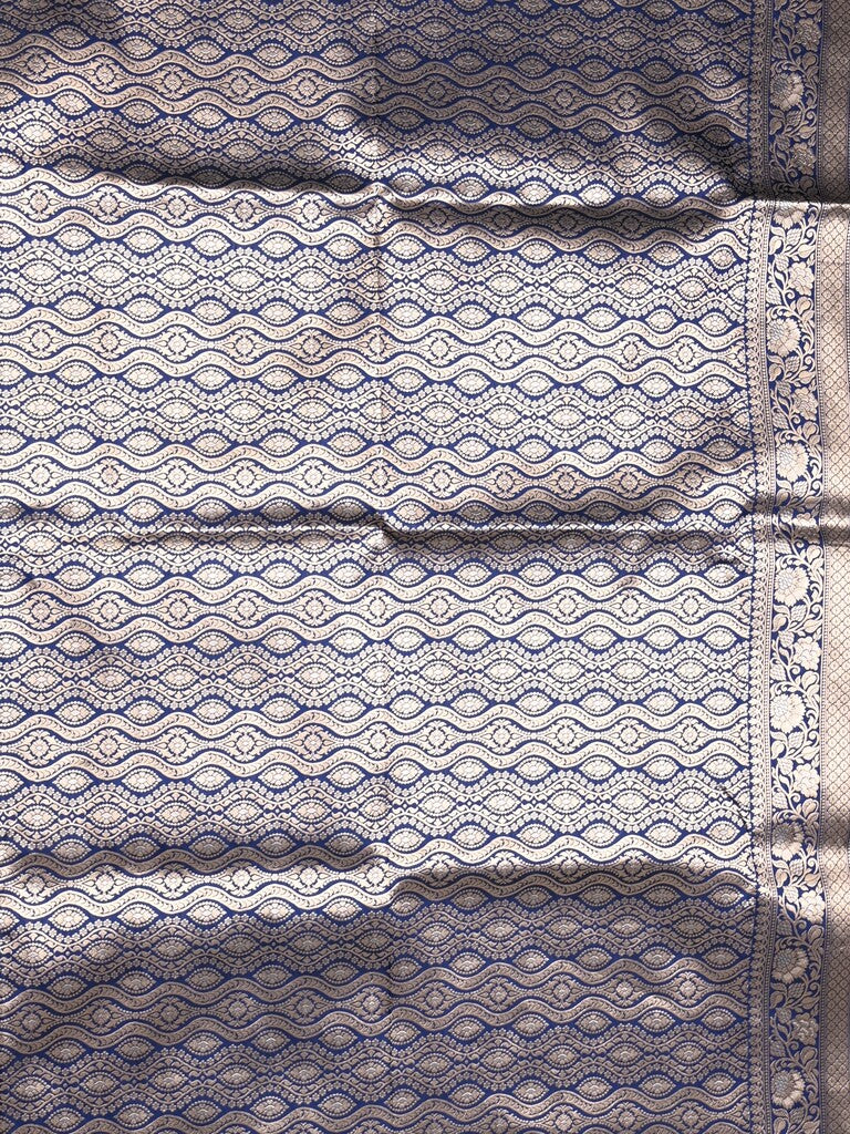 Banaras fancy saree navy blue color allover zari weaves & zari border with rich pallu and brocade blouse