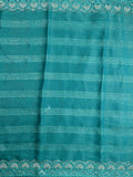 Chiffon fancy saree cyan blue color allover embroidery stripes & embroidery border with running pallu and attached fancy blouse