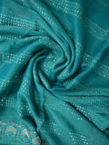 Chiffon fancy saree cyan blue color allover embroidery stripes & embroidery border with running pallu and attached fancy blouse