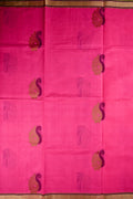 Kanchi cotton saree pink color with thread motive weaves, small zari border, contrast pallu and plain blouse.