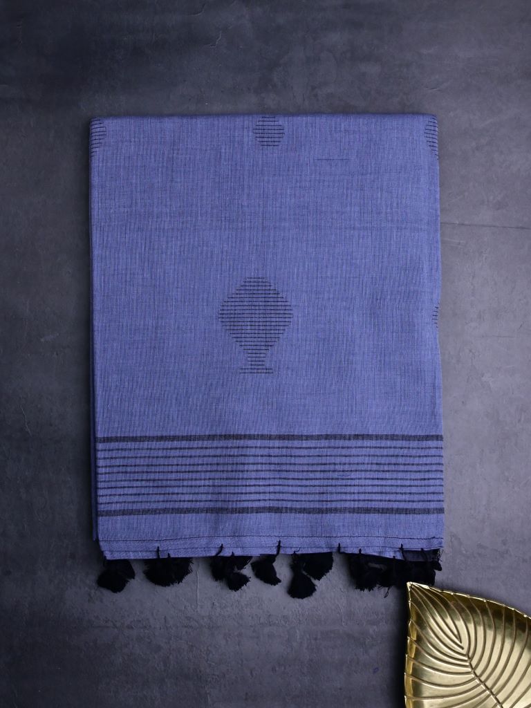 Khadi cotton saree light blue color allover butis & small kaddi border with self pallu and attached plain blouse