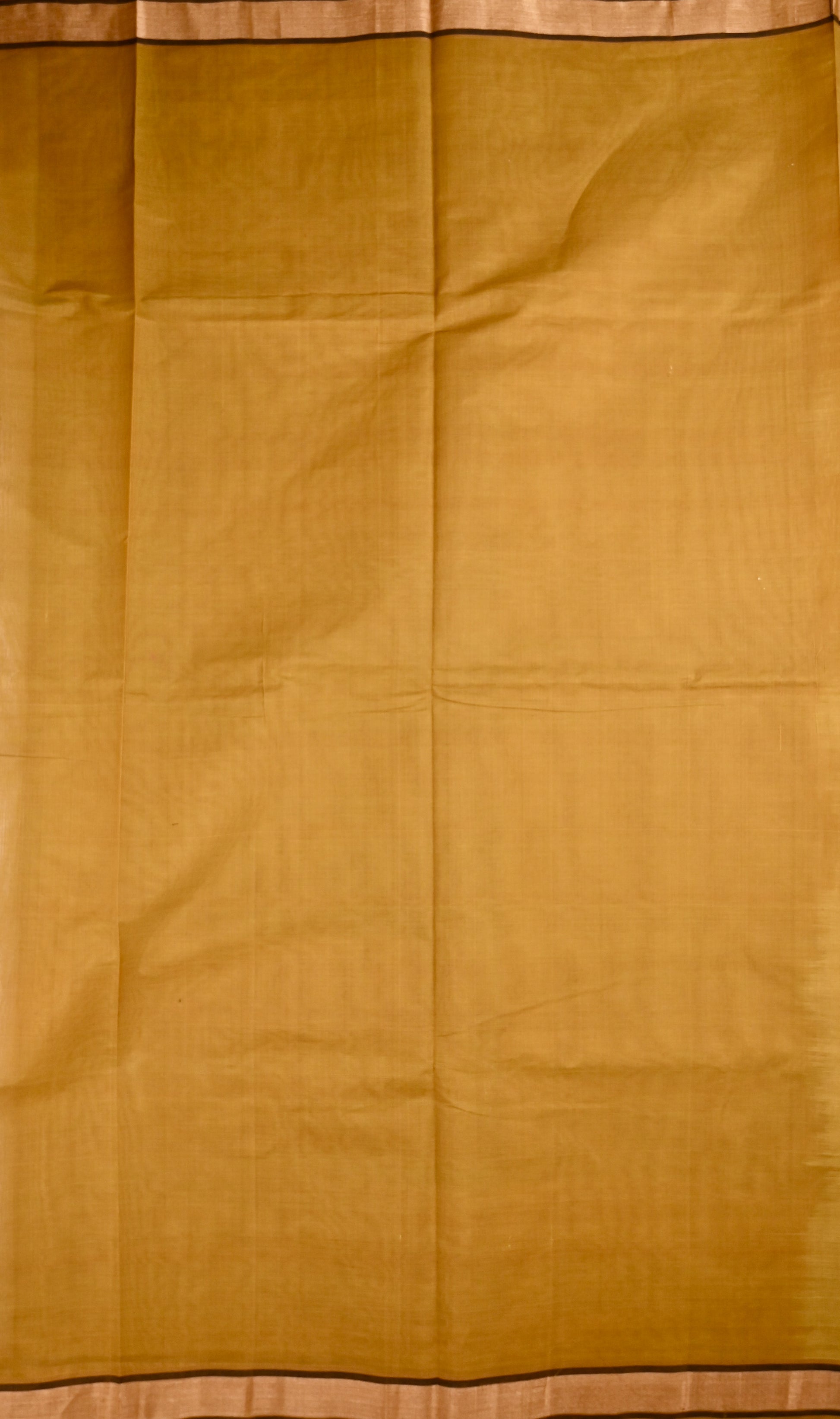 Kanchi cotton saree musturd yellow color with thread motive weaves, small zari border, contrast pallu and plain blouse.