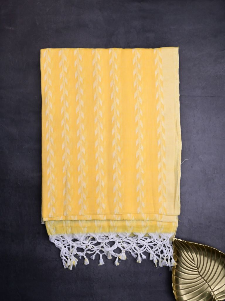 Khadi cotton saree golden yellow color allover weaves with contrast pallu and contrast blouse