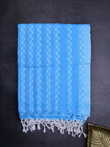 Khadi cotton saree sky blue color allover weaves with contrast pallu and contrast blouse