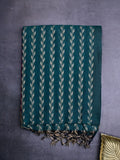 Khadi cotton saree dark green color allover weaves with contrast pallu and contrast blouse