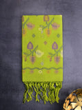 Bengal cotton saree parrot green color allover weaves & small kaddi border with weaving pallu