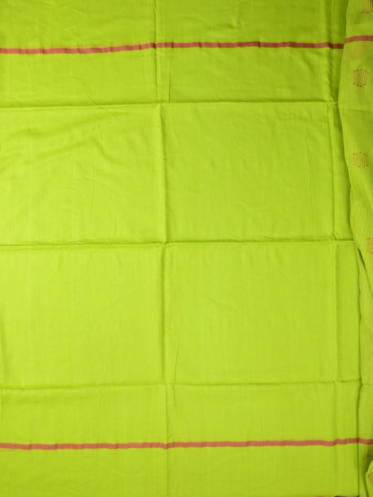 Khadi cotton saree parrot green color allover butis & small kaddi border with self pallu and attached plain blouse