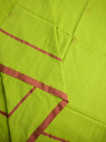 Khadi cotton saree parrot green color allover butis & small kaddi border with self pallu and attached plain blouse