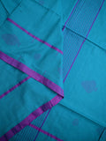 Khadi cotton saree sky blue color allover butis & small kaddi border with self pallu and attached plain blouse