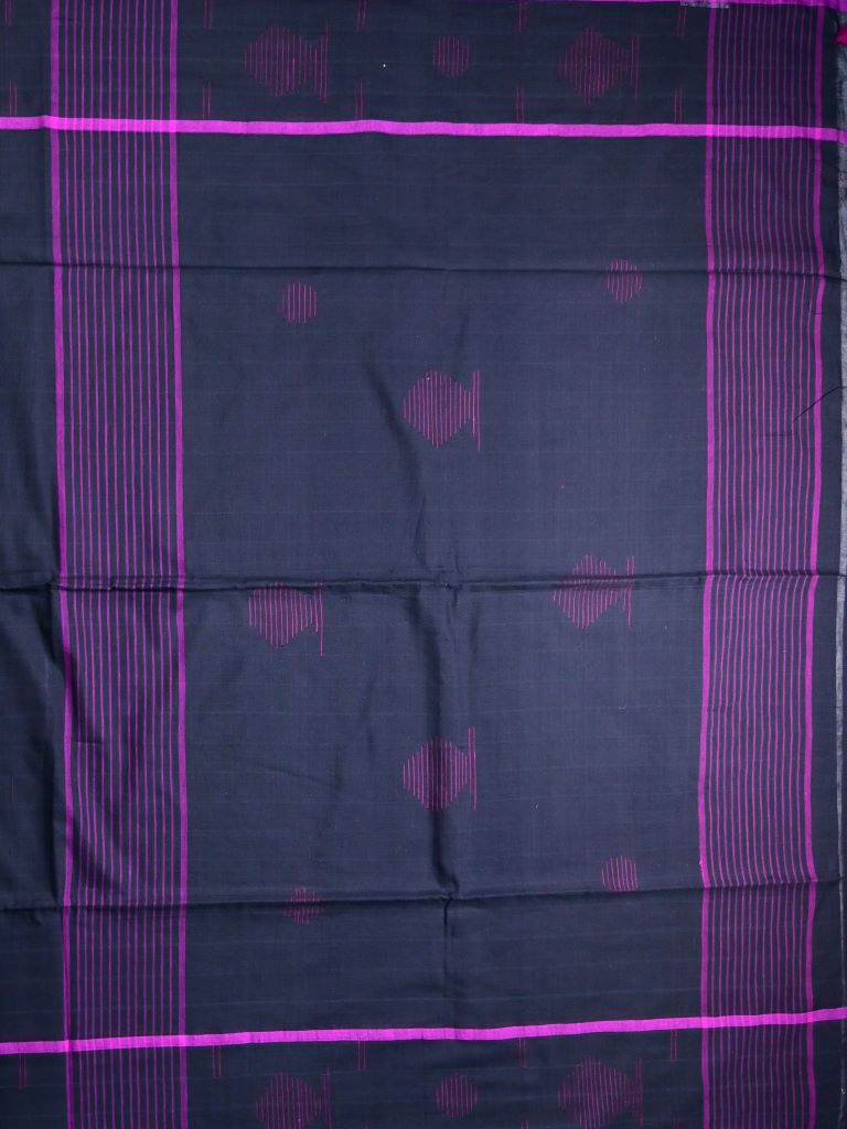 Khadi cotton saree black color allover butis & small kaddi border with self pallu and attached plain blouse