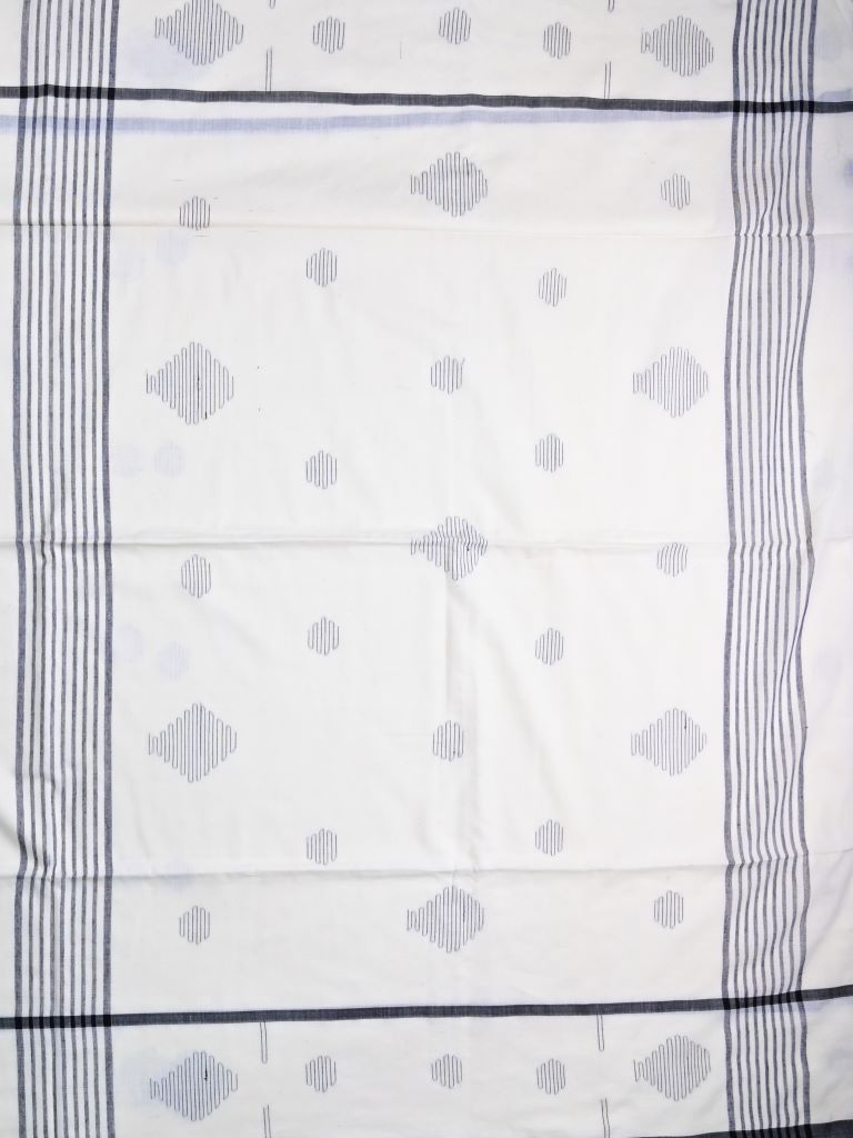 Khadi cotton saree white color allover butis & small kaddi border with self pallu and attached plain blouse