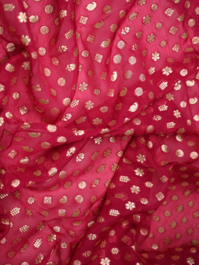 Soft organza duppatta crimson pink color allover zari weaving motifs with zari embroidery border