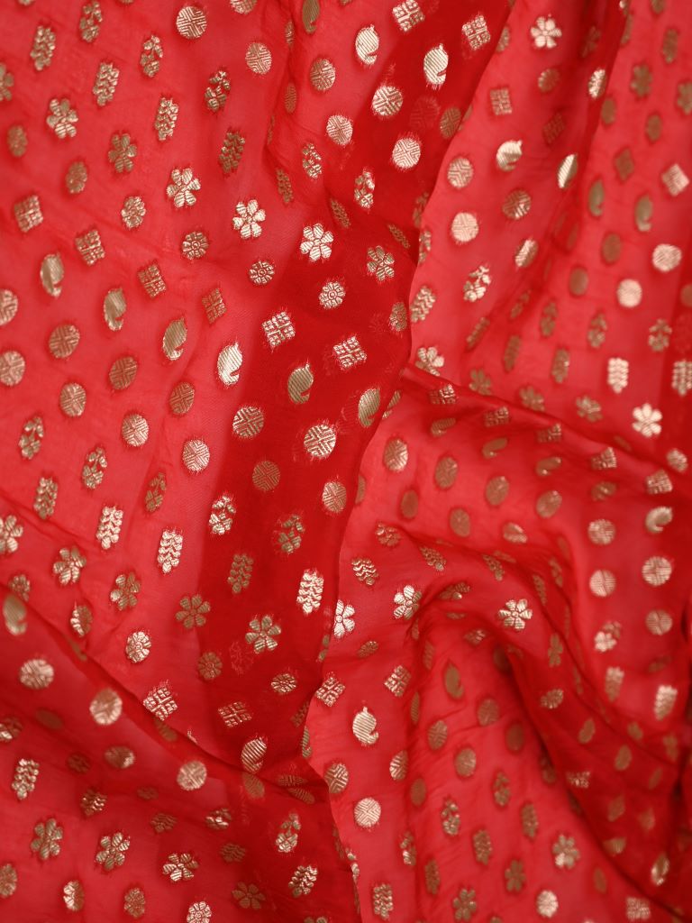 Soft organza duppatta red color allover zari weaving motifs with zari embroidery border