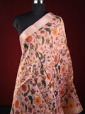 Tissue kalamkari dupatta baby pink color with allover digital prints and zari border