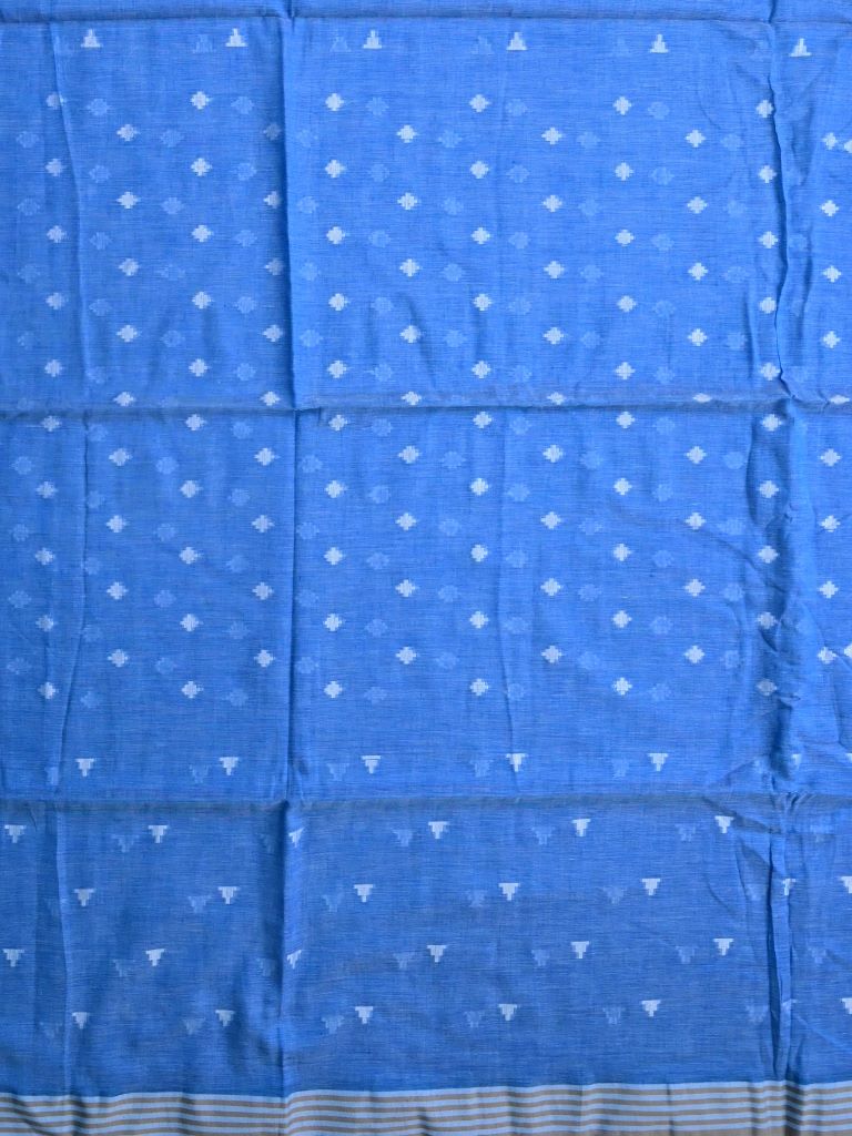 Lenin cotton saree sky blue color allover weaves & small kaddi border with self pallu and attached blouse