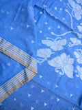 Lenin cotton saree sky blue color allover weaves & small kaddi border with self pallu and attached blouse