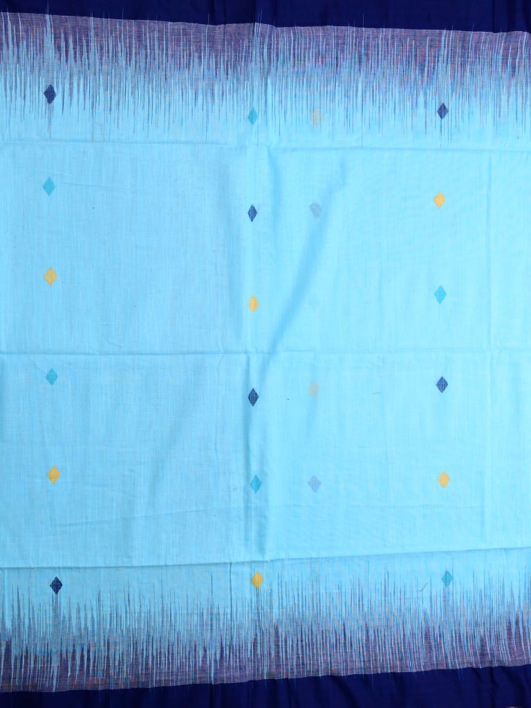 Khadi cotton saree sky blue color allover butis & small kaddi border with contrast pallu and attached plain blouse