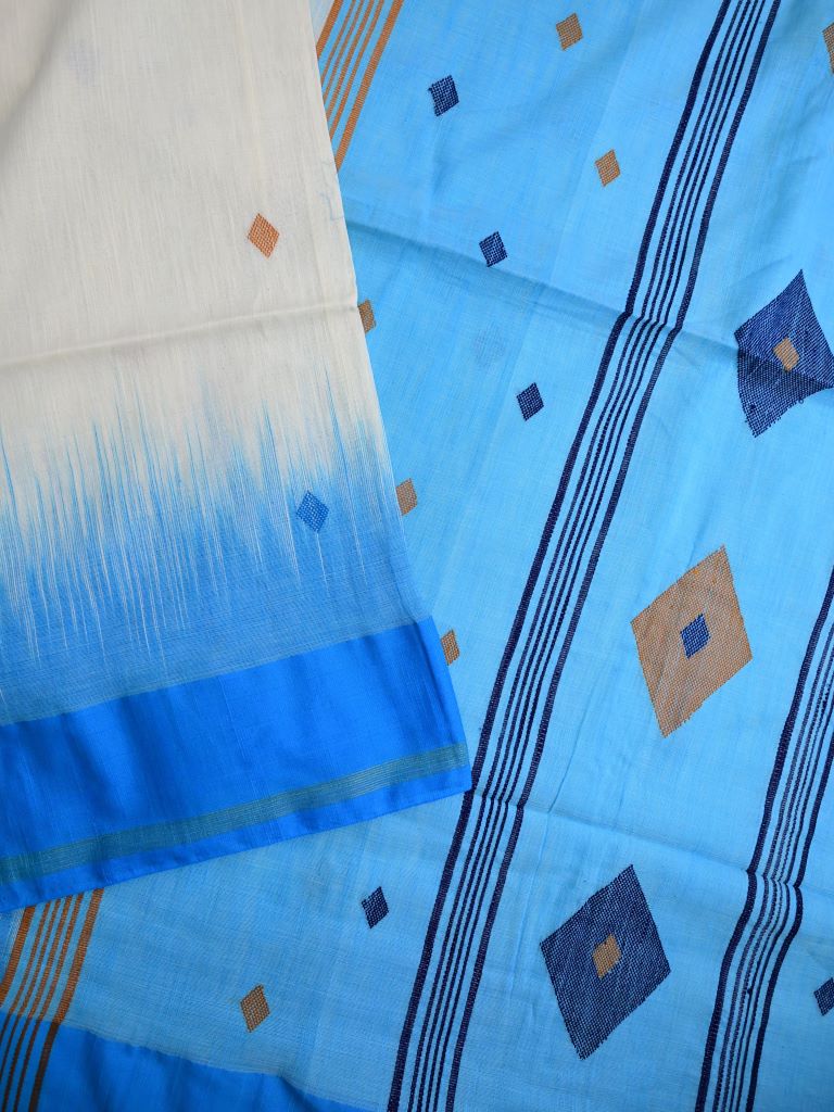 Khadi cotton saree white color allover butis & small kaddi border with contrast pallu and attached plain blouse