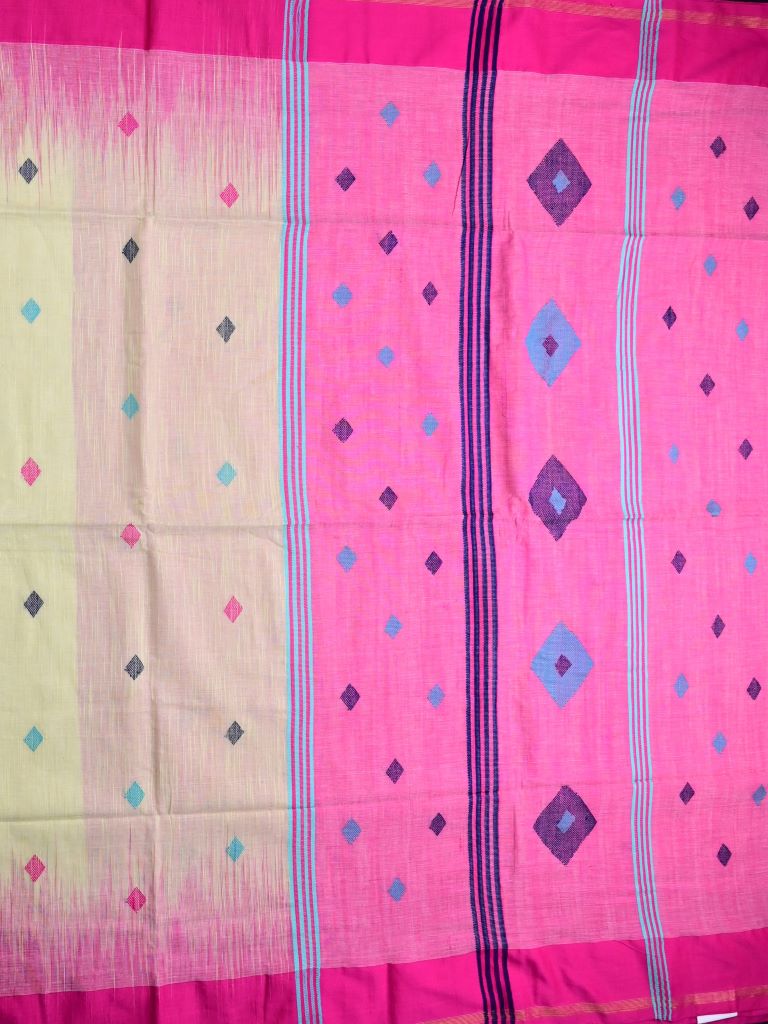 Khadi cotton saree light cream color allover butis & small kaddi border with contrast pallu and attached plain blouse