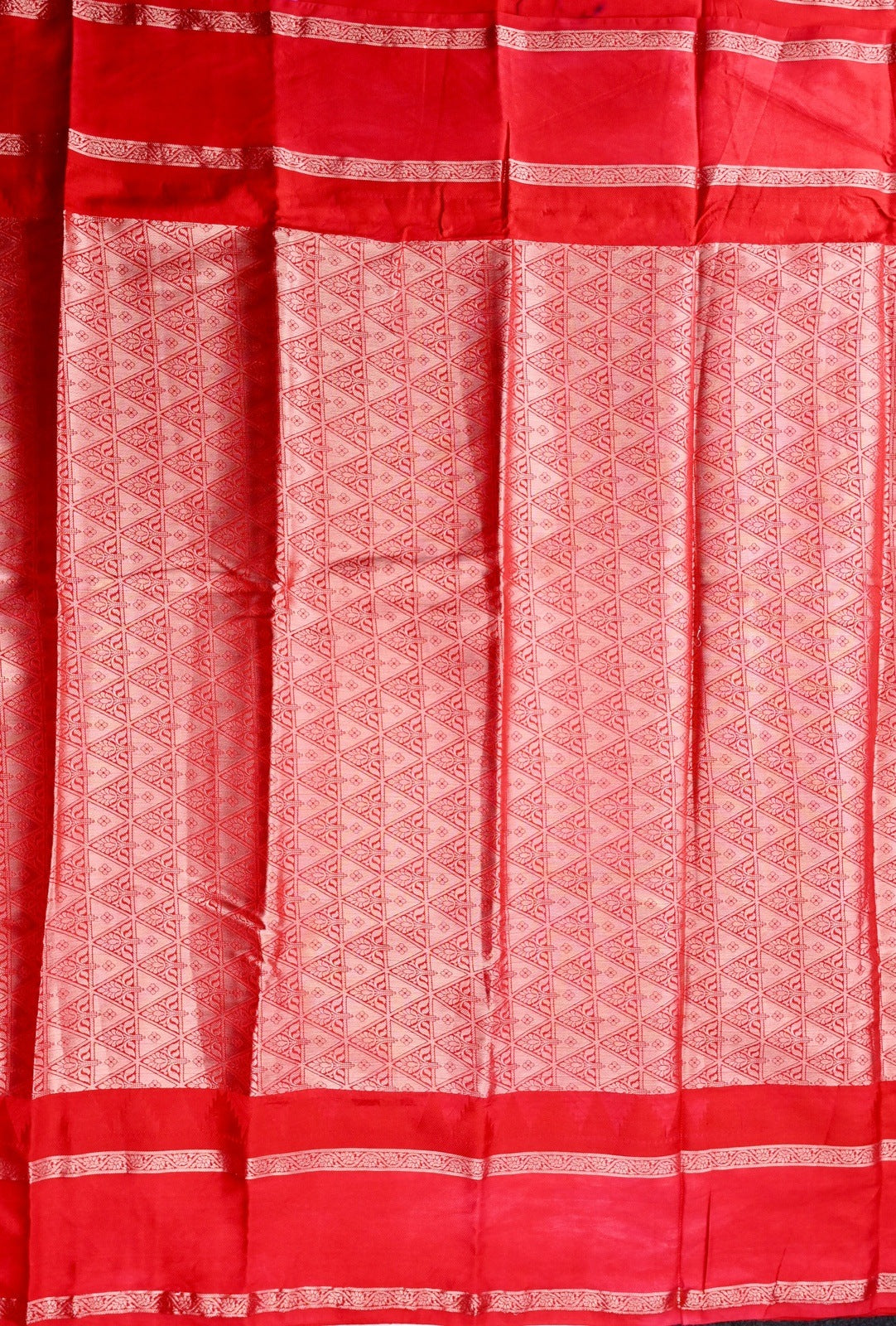 Banaras silk saree light pink and red color with allover checks, big gap border, small pallu and brocade blouse